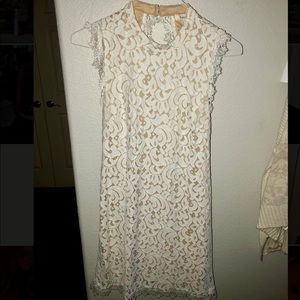 White lace open back dress